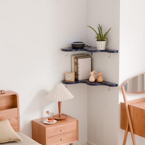 Cute Cloud Corner Wall Shelf, Wavy Floating Shelves for Nursery, Bedroom, Living Room, Bathroom & Home Decor, Navy Blue