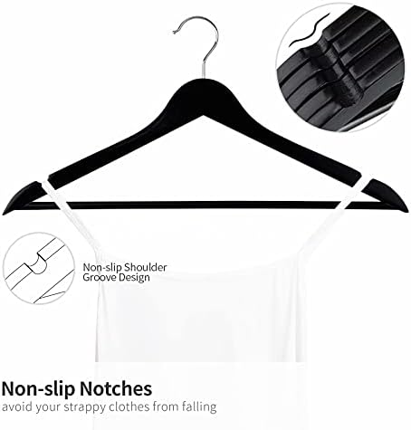 Solid Wooden Hangers 30 Pack, Wood Suit Hangers with Extra Smooth Finish, Precisely Cut Notches & Chrome Swivel Hook, Wooden Clothes Hangers for Shirt Coat Jacket Dress, Black