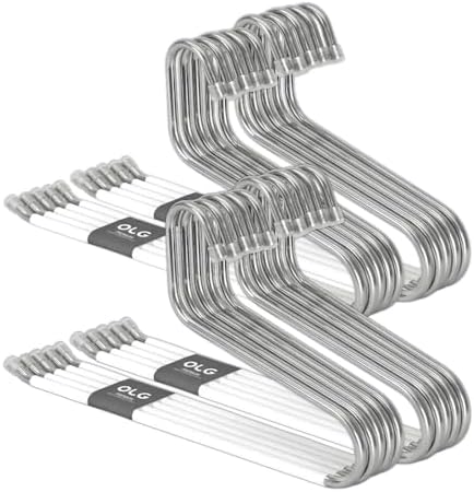 OLG 8mm Stainless Pants Hanger with V Hook and Reverse S, Non-Slip for Men Women -Heavy-Duty Trouser and Jeans Closet Organizer, Ganchos para Pantalones (20, White)