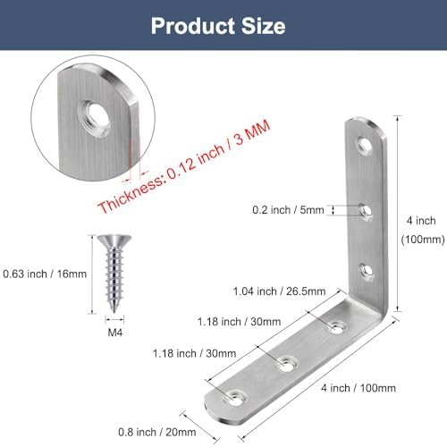 8 Pcs L Brackets 4x4 Inch Stainless Steel Corner Brackets