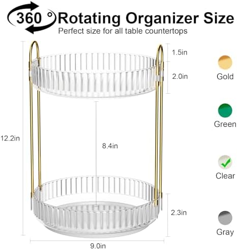 GTI 360°Rotating Makeup Organizer, 2 Tier Bathroom Counter Organizer,Large Capacity Perfume Cosmetics Skincare Vanity Or