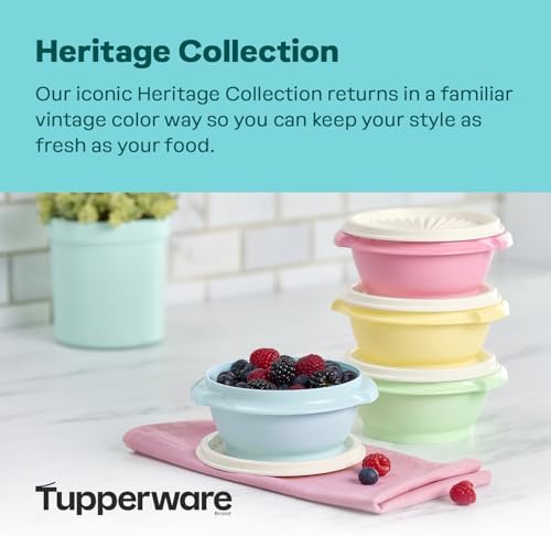 Tupperware Heritage Collection, New 16 Piece Food Storage Container Set in Vintage Colors, Dishwasher Safe and BPA Free (8 containers, 8 lids)