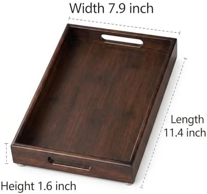 Perfume Plate Tray with Handle - Natural Bamboo Wood Display Tray for Dresser, Coffee Table, or Bathroom, 11.4x7.9 Inche