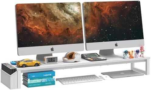 LAND·VOI Dual Monitor Stand Riser,41.5'' Long Monitor Stand for 2 Monitors, Wood and Steel Computer Monitor Stand, Deskt