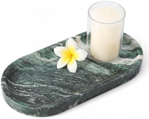 Koville Green Marble Tray for Bathroom Countertop, 10"x5" Natural Marble Vanity Tray Perfume Trays for Dresser, Stone Je