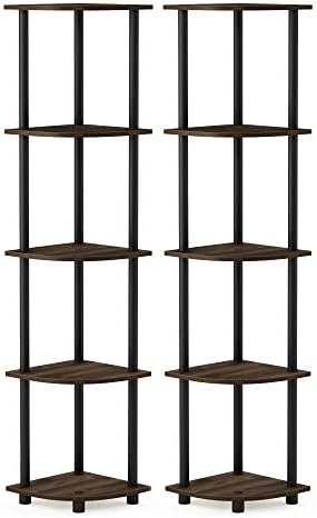 Furinno TURN-N-TUBE Corner Shelf Set of 2, 5-Tier Corner Bookshelf, Open Storage Shelves, for Organization and Storage, 