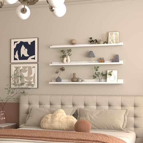 Giftgarden 47 Inch White Floating Shelves for Wall Mount, Modern Long Wood Wall Shelf Ledge for Bathroom Bedroom Living 