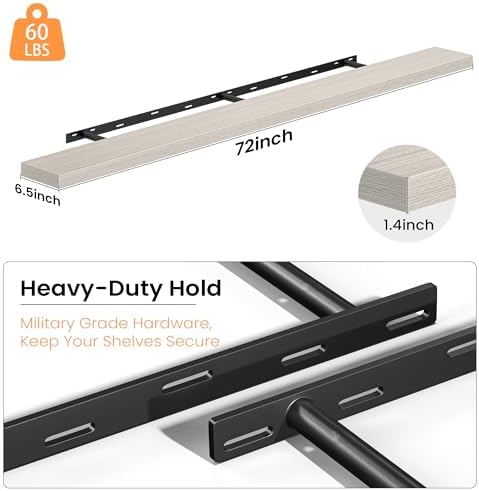 Fun Memories Floating Shelves for Wall 72 Inch, Set of 2 – Wall-Mounted Storage & Display Shelf with Invisible Bracket, 