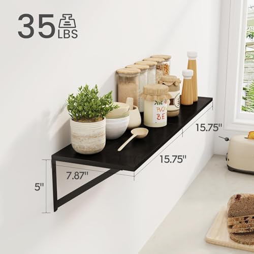 Heimlove Black Deep Floating Shelves for Wall, 16W x 8D Wood Wall Shelves Set of 2, Wide Floating Bookshelf for Living R