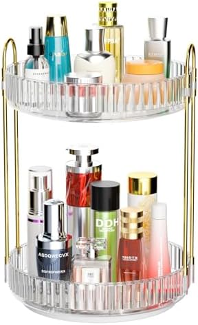 GTI 360°Rotating Makeup Organizer, 2 Tier Bathroom Counter Organizer,Large Capacity Perfume Cosmetics Skincare Vanity Or