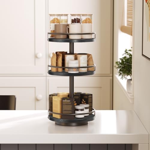 HOOBRO Lazy Susan Organizer, Rotating Spice Rack, 3-Tier Organizer, Turntable Spice Rack, Vertical Storage Organizer, fo