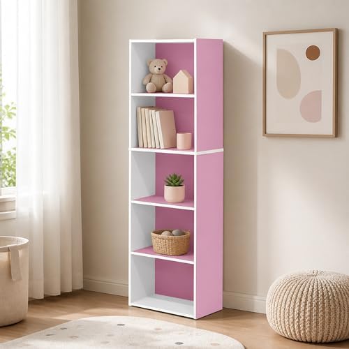 5-Cube Book Shelf, Cube Storage Organizer, Bookshelf, Bookcase with Open Shelf, 9.4 x 15.8 x 52, for Living Room, Home O