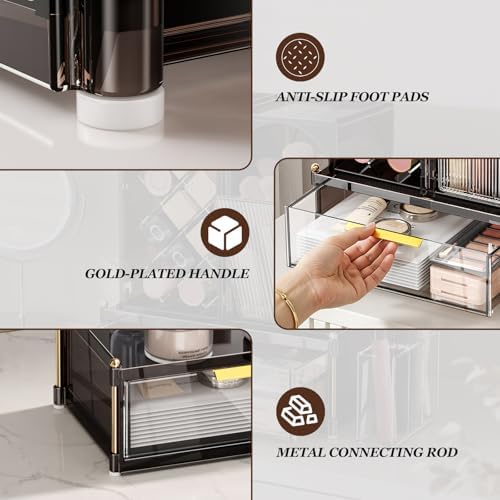 INVSSENE Stackable Makeup Organizer Countertop, Storage Perfume Skincare Cosmetic Lipstick Face Mask Makeup Brush Palett