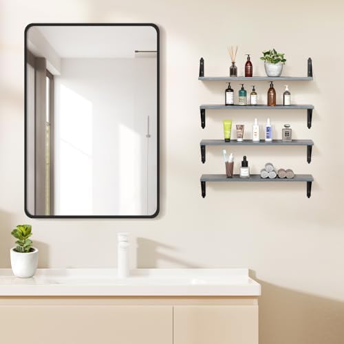 ROMGUAR CRAFT Wood Wall Floating Shelves Set of 4, 23.6" x 6" - Grey