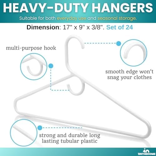 Heavy Duty White Hangers Tubular Plastic Hangers, Set of 24 (Heavy Duty)