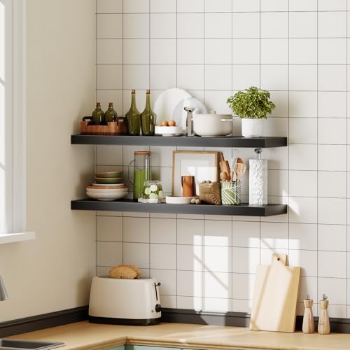 HOOBRO Floating Shelves for Wall, Wall Mounted Shelf Set of 2, 39.4" Hanging Shelf with Invisible Brackets, for Wall Dec