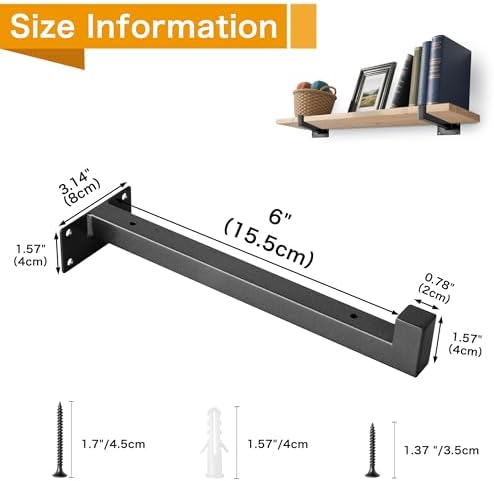 EZYDECOR Shelf Brackets Black Brackets for Shelves with Lip 6 Inch 6 Pack
