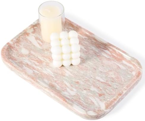 Karibiber Marble Vanity Tray, Marble Bathroom Tray Countertop, Decorative Tray for Dresser, Rosso Red Stone Serving Tray