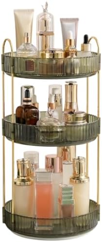 360° Rotating Makeup Organizer, 3 Tier Spinning Cosmetic Organizer for Vanity & Bathroom Countertop, Holds Tall Skincare