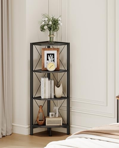 CHOEZON 4-Tier Corner Shelf, Corner Bookcase, 43.3" Tall Vertical Display Rack, Plant Stand, Open Storage Shelf, for Liv