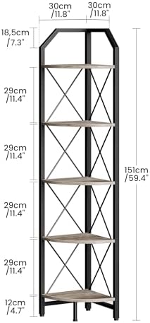 CHOEZON 5-Tier Corner Shelf, Industrial Corner Bookshelf, 59.4" Corner Storage Stand, Plant Stand Display Shelf, Corner 