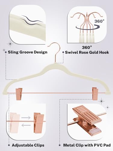 HOUSE DAY Pants Hangers with Clips 24 Pack, with Rose Gold Hook and Clips