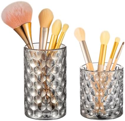 DASITON Glass Makeup Brush Holder, Bathroom Toothbrush Holders, Desk Pen Pencil Holder, Vintage Makeup Brush Cup, Multif