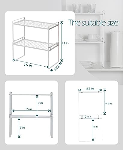 Shantton Cabinet Shelf Organizer, Pantry Shelf Rack, White 16x8.3x9.5