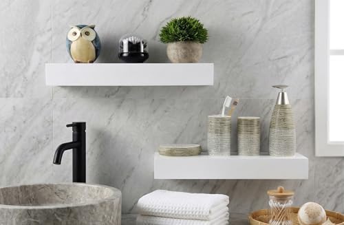 Rectangle Wooden Floating Shelves Wall Mounted, 16.5 inch Ledge to Storage Organize and Trophy Display Home Decor for Be
