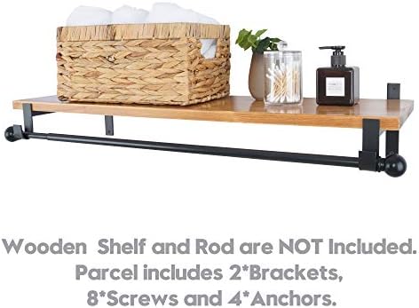 AddGrace Closet Rod Bracket Heavy Duty Shelf Brackets Black 10 Inch 2 Pack