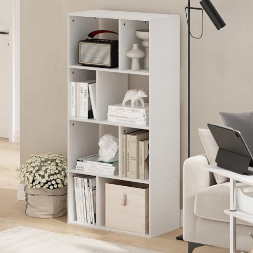 Furinno DALY Book Shelf, 8-Cube Bookshelf, Cube Storage Organizer Bookcase with Irregular Compartments, 11.7 x 23.6 x 49