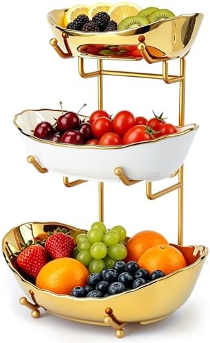 3 Tier Fruit Basket, Ceramic Fruit Bowl for Kitchen Counter 2