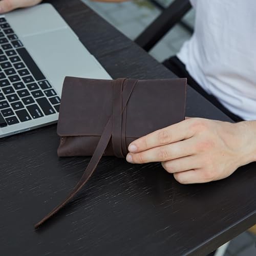 INCARNE Weekend Cable Organizer - Travel Cord Desk Case - TV Kit Cord Bag for Cable Storage - Small Leather Cord Organiz