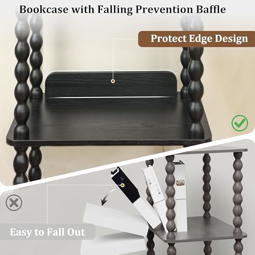 Fultyle Book Shelf, 4-Tier Bookshelf with Storage, Small Bookcase Display Shelves with Solid Wood Legs for Bedroom, Livi