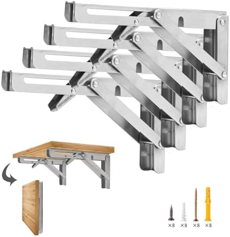 Folding Shelf Brackets, 16 Inch 4 Pcs Heavy Duty Wall Mounted Collapsible Triangle Shelf Bracket for Folding Wall Table,
