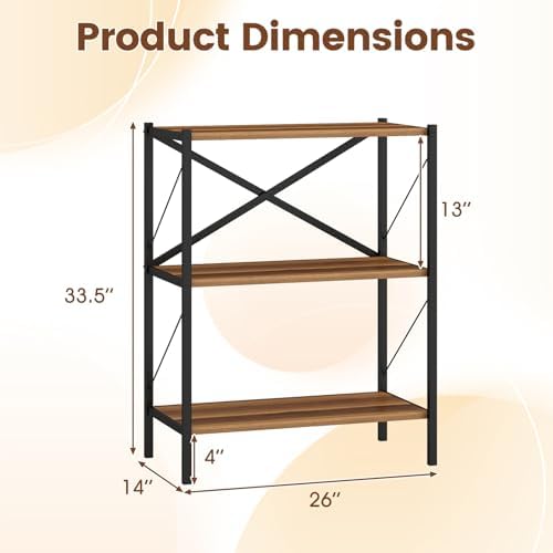 GIANTEX 3-Tier Bookshelf Set of 2, Industrial Bookcase with Heavy-Duty Metal Frame, Modern Open Storage Book Shelf, Book