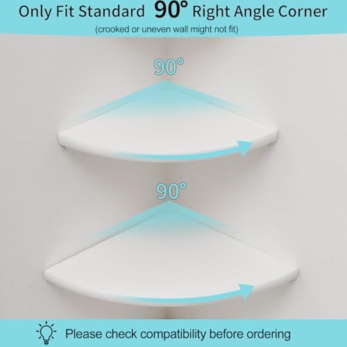 Corner Shelves, White Floating Corner Shelf, Set of 2 12inch Solid Oak Wood Wall Shelves, Round End Wall Mount with Wire