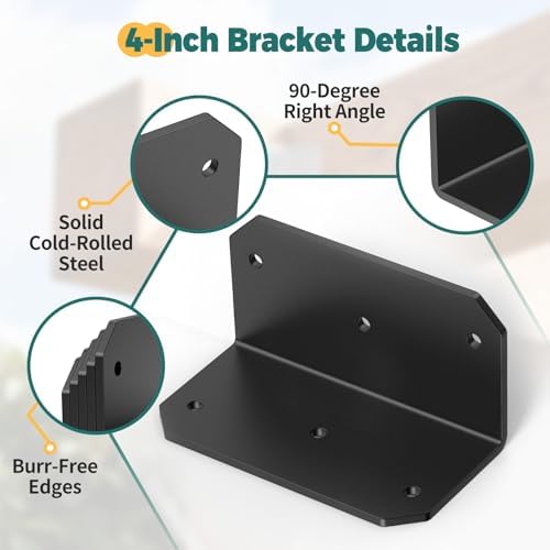 4 Inch Galvanized L Bracket, 90 Degree Corner Brace for Wood, 4"×2"×2" Heavy Duty Angle Bracket for Floating Shelves, Fu