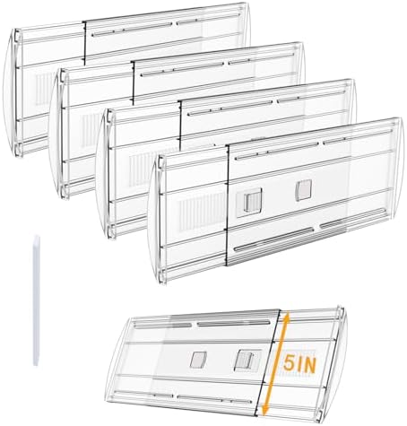 4 Pack 5" High Clear Adjustable Drawer Dividers, Expandable 13-21"