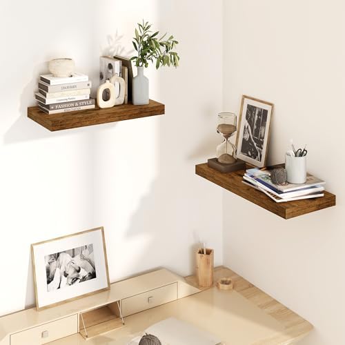 Fun Memories Floating Shelves for Wall, 8 Inch Deep Floating Wall Shelf, 16" x 8" Floating Shelves - Set of 2, Rustic Wo