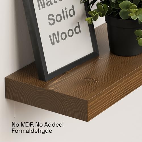 Solid Wood Floating Shelves for Wall 24 Inch Walnut, Wooden Bathroom Shelf
