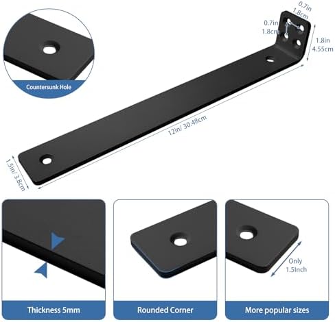 Shelf Brackets 12 inch, Heavy Duty Shelf Bracket 4 Pack L Brackets Black Metal Wall Bracket for Shelves Support Bracket 