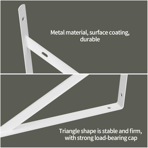 8Pcs White L Floating Shelf Brackets, Wall Mount 11.81x7.48in