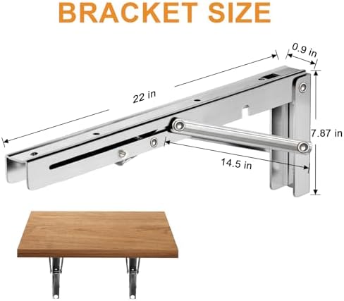 Storystore Folding Shelf Brackets - 22 Inch Heavy Duty Stainless Steel Collapsible Shelf Bracket for Bench Table, Space 