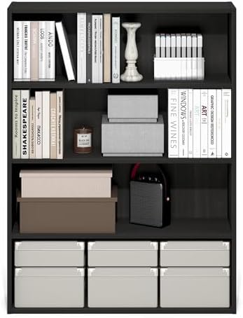 Furinno PASIR Book Shelf, 4-Tier Bookshelf with Open Storage Shelf, Standing Bookcase, 9.3 x 31.3 x 41.8, Easy Assembly,