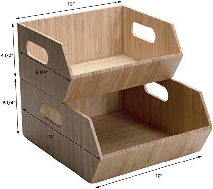 Mobilevision XL Versatile Bamboo Storage Bins for Pantry & Kitchen Cabinet Organizer Multi-Purpose / 2 Piece Stackable S
