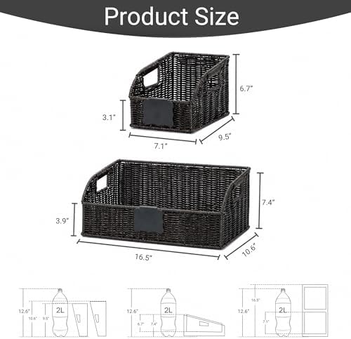 Pantry Baskets for Organizing,Wicker Storage Organizers,3Pack,Black