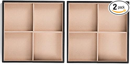 Glenor Co Jewelry Organizer Tray - Set of 2 - Stackable 8 Square Slot Jewelry Storage Trays - Display on Dresser or Drawer - Compatible with other trays - Black
