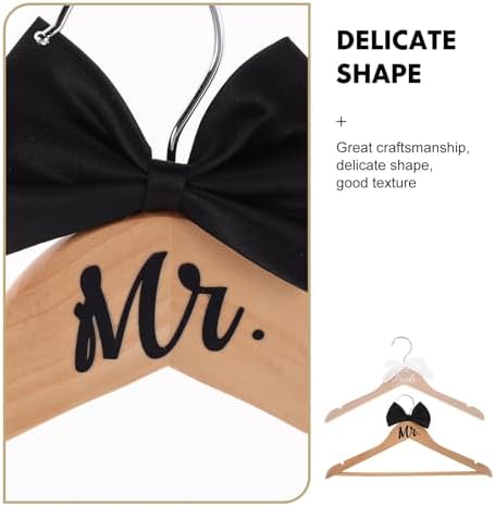 ABOOFAN Bride and Groom Hangers, 2 Pack Wooden Wedding Dress Hanger for Gown and Tuxedo, Mr and Mrs Set with Bow Tie, Non-Slip Shoulder Notches, Photography Prop and Keepsake