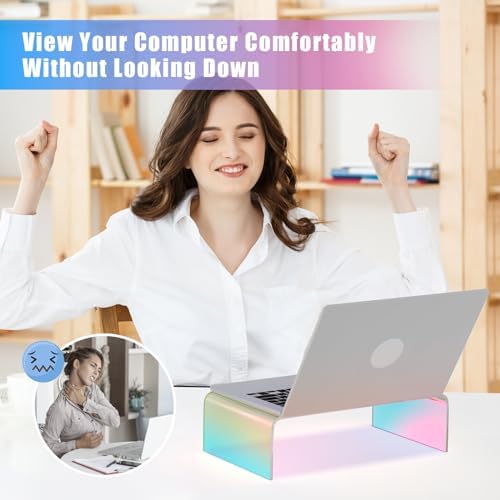 NiHome Iridescent Acrylic Computer Monitor Stand, Acrylic Laptop/PC Riser